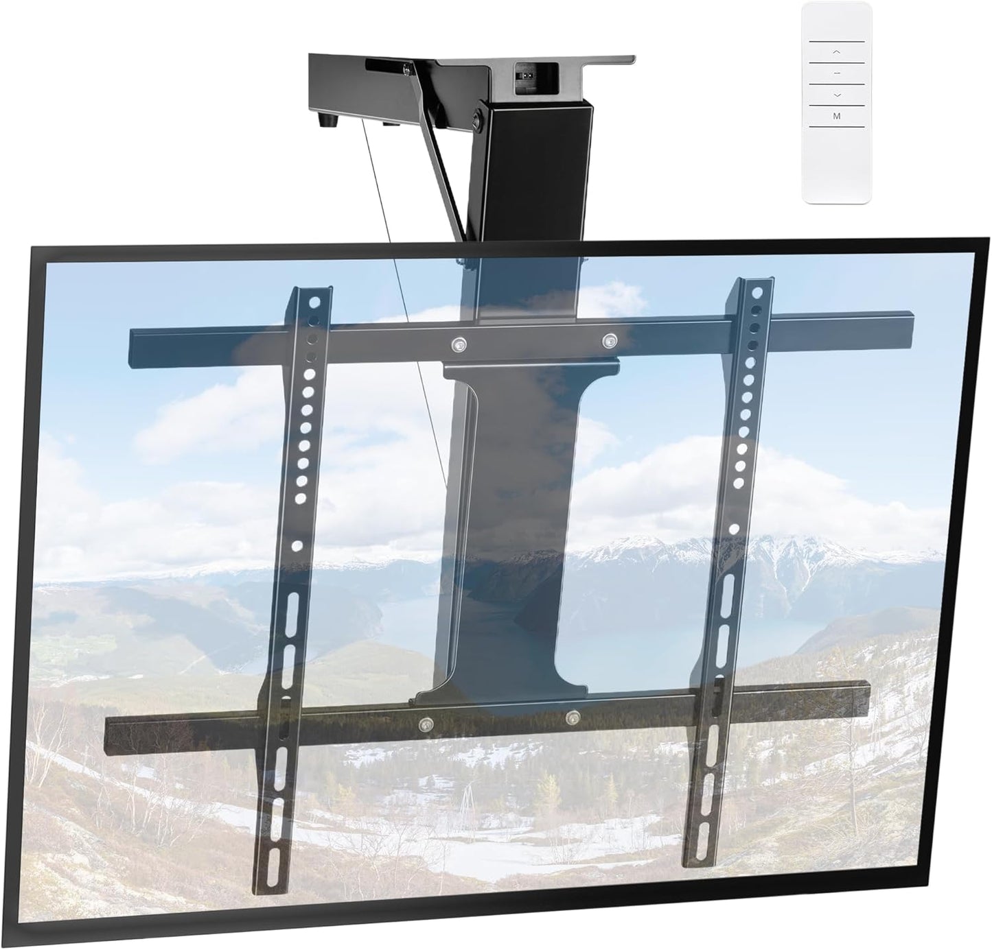 Electric Ceiling TV Mount with Remote - Motorized Ceiling TV Mount for Flat and Pitched Roof, 32 to 70 Inch Flat and Curved Screen Tvs (Black)