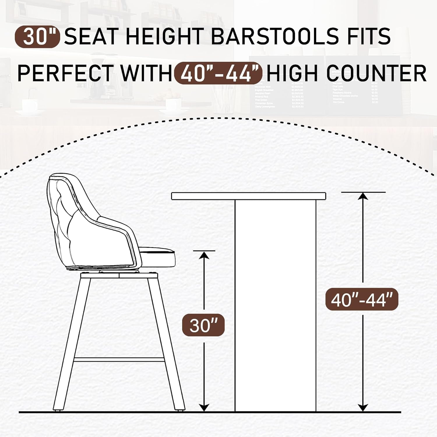 Bar Stools Set of 4, 30" Swivel Bar Height Bar Stools with High Back, Faux Leather Kitchen Bar Chairs Bar Height for Kitchen Island (Dark Brown, 4PCS 30" Bar Stool)