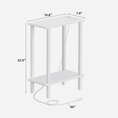 Small End Table with Charging Station, Narrow Side Table with USB Ports and Outlets, Skinny Sofa Table, Slim Nightstand, Living Room, Bed Room, White TB01BW060