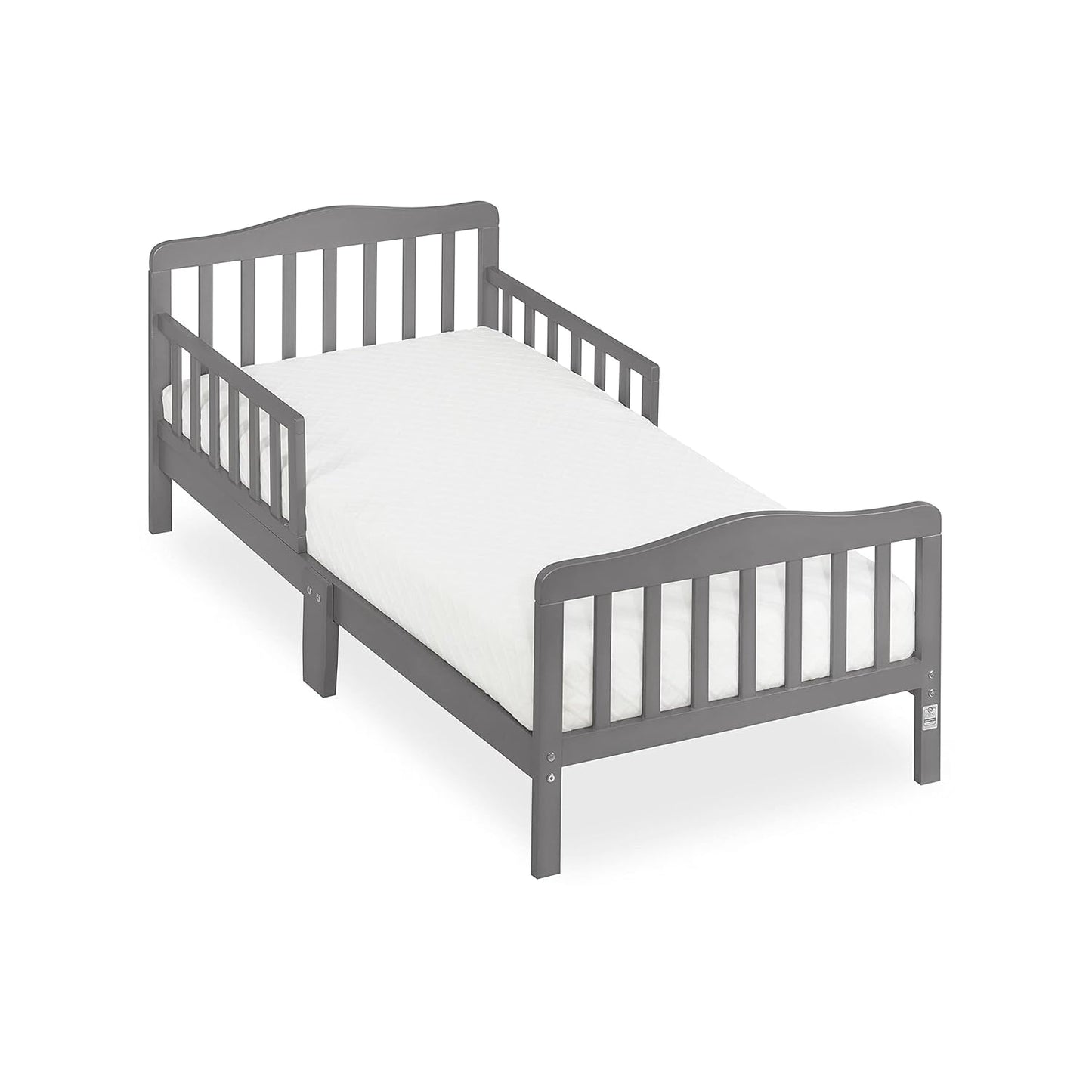 Classic Design Toddler Bed in Steel Grey, Greenguard Gold and BSA Certified, Low to Floor Design, Two Side Safety Rails, Non-Toxic Finishes, Wooden Nursery Furniture