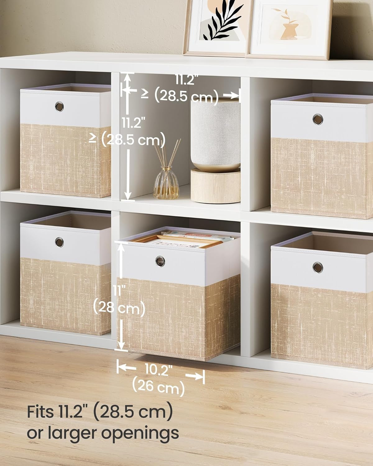 Storage Cubes, Set of 6 Foldable Fabric Storage Boxes, Cube Organizer Boxes with Handles, for Closet Shelves, Odorless, 10.2 X 10.2 X 11 Inches, Cloud White and Sand Beige URFB426LF02