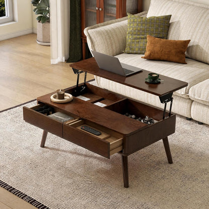 Solid Oak Wood Lift Top Coffee Table for Living Room, Fully-Assembled