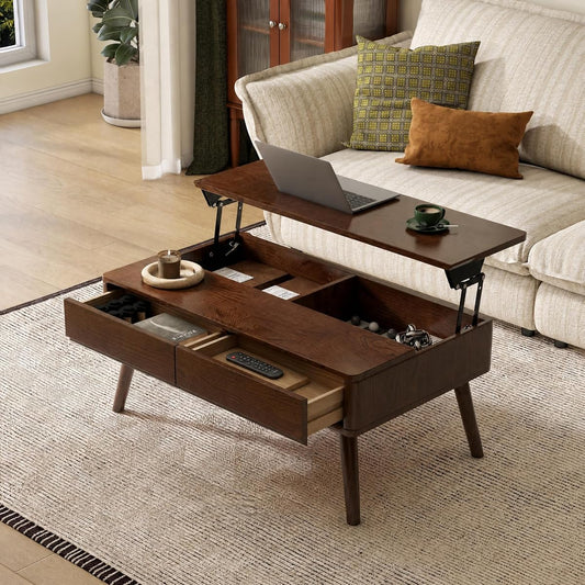 Solid Oak Wood Lift Top Coffee Table for Living Room, Fully-Assembled