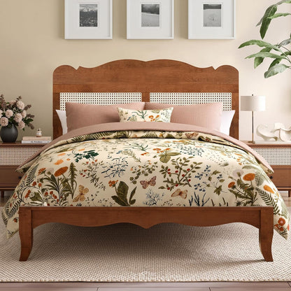 Queen Bed Frame with Headboard, Solid Wood Bedframe