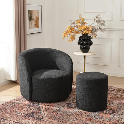 Black Sherpa Accent Chair and Round Footrest Set