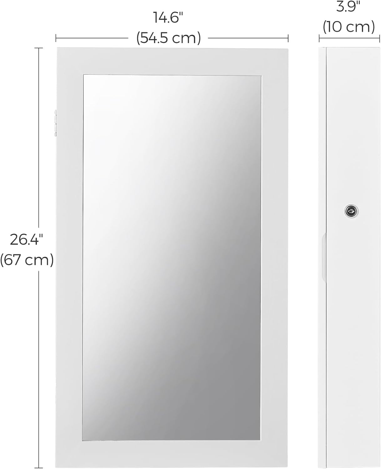 Lockable Jewelry Cabinet Armoire with Mirror, Wall-Mounted Space Saving Jewelry Storage Organizer, White UJJC51WT