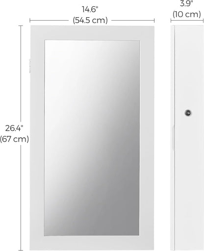 Lockable Jewelry Cabinet Armoire with Mirror, Wall-Mounted Space Saving Jewelry Storage Organizer, White UJJC51WT