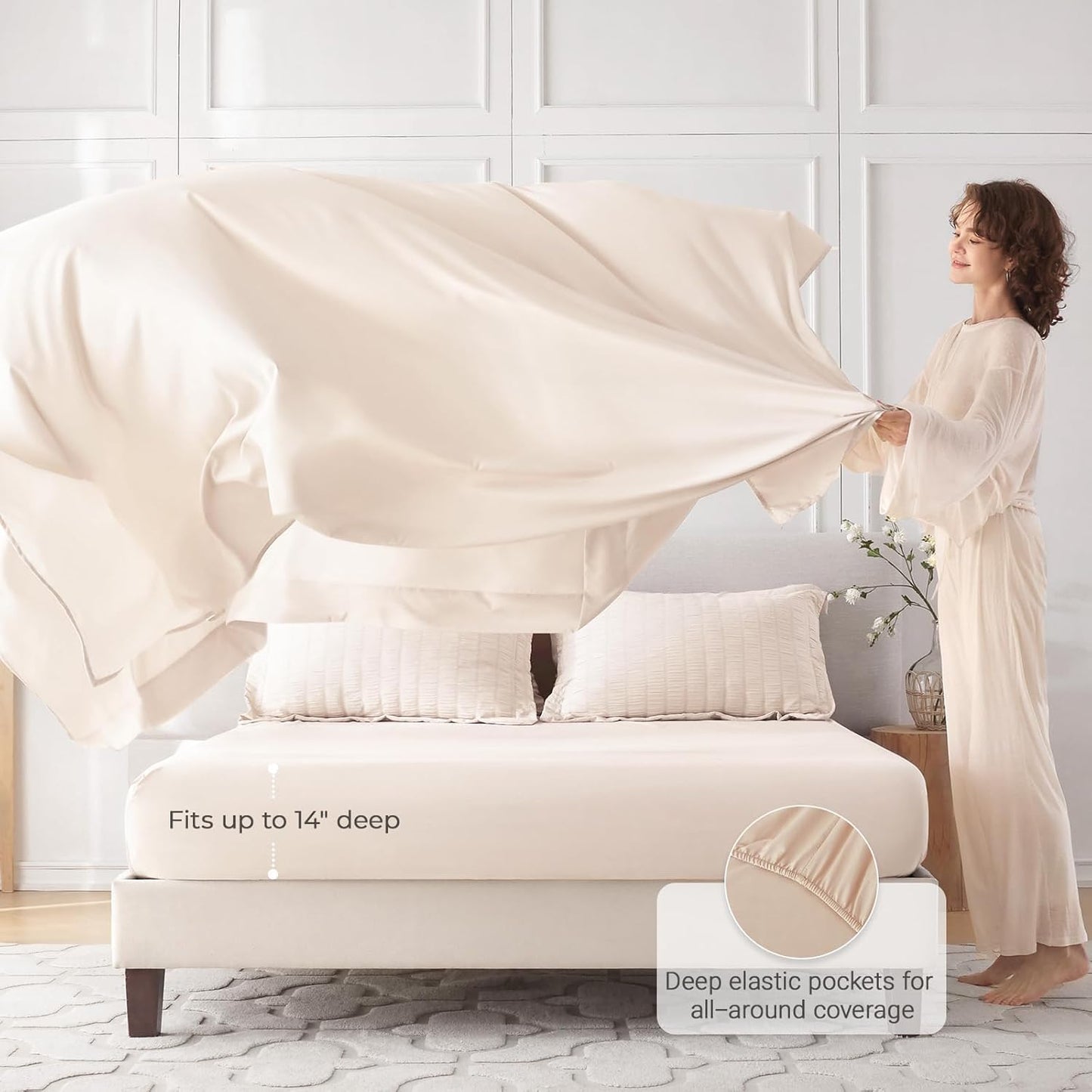 7 Pieces King Comforter Set, Seersucker Bed in a Bag King Size, All Season Luxury Bedding Set with Comforter, Flat Sheet, Fitted Sheet, Pillowcases & Shams, Beige