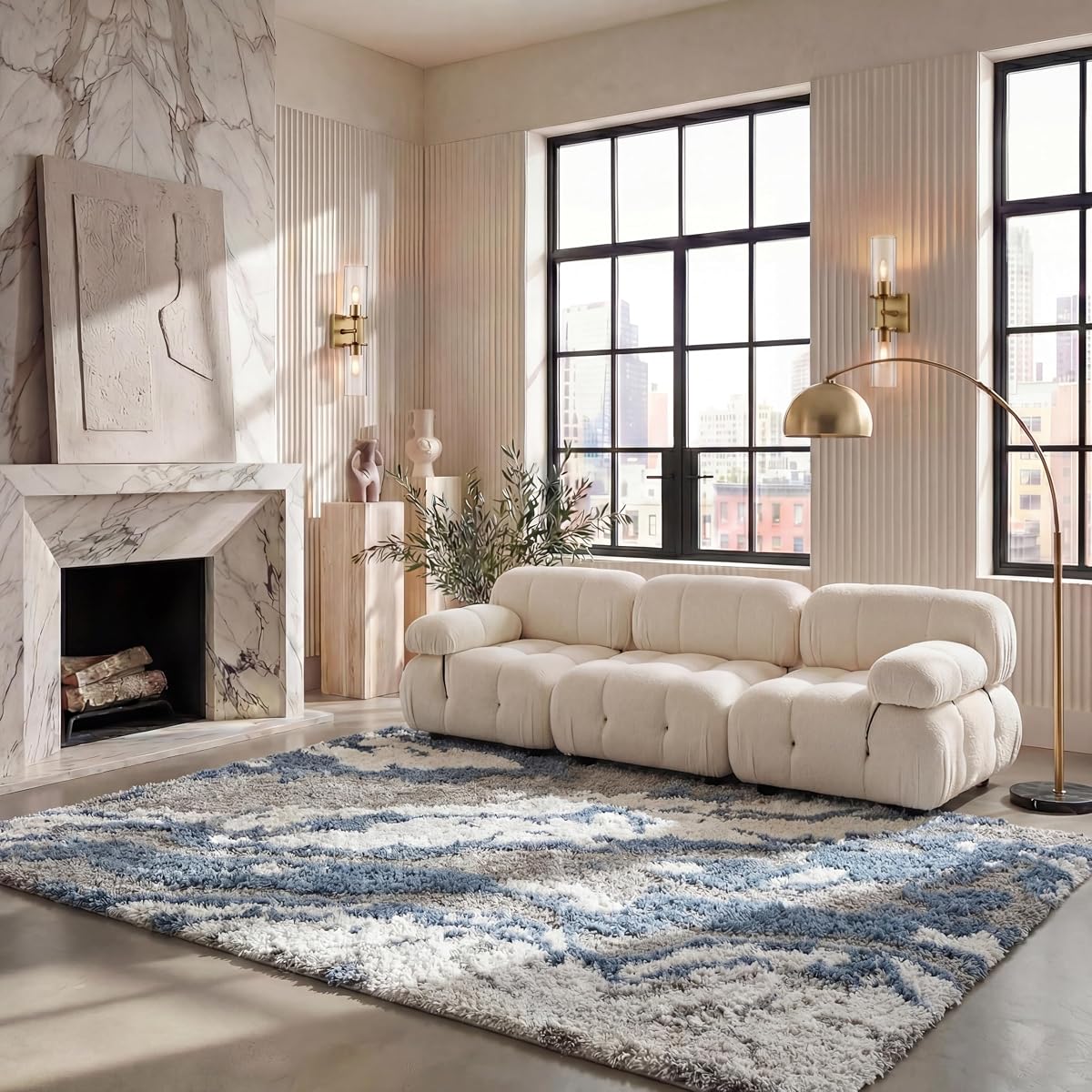 SAFAVIEH Horizon Shag Rug 9'x12', Soft Plush Modern Grey & Blue HZN890G