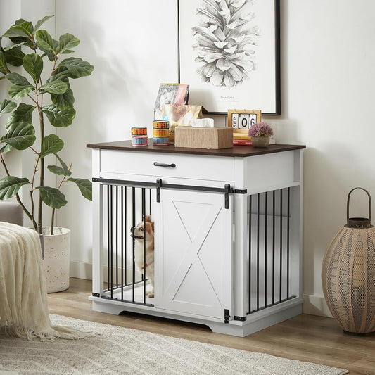 Wooden Dog Cage Furniture Style Farmhouse Dog Crate Side End Table Indoor Dog