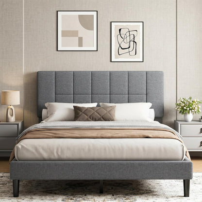 Queen Size Bed Frame with Upholstered Adjustable Headboard