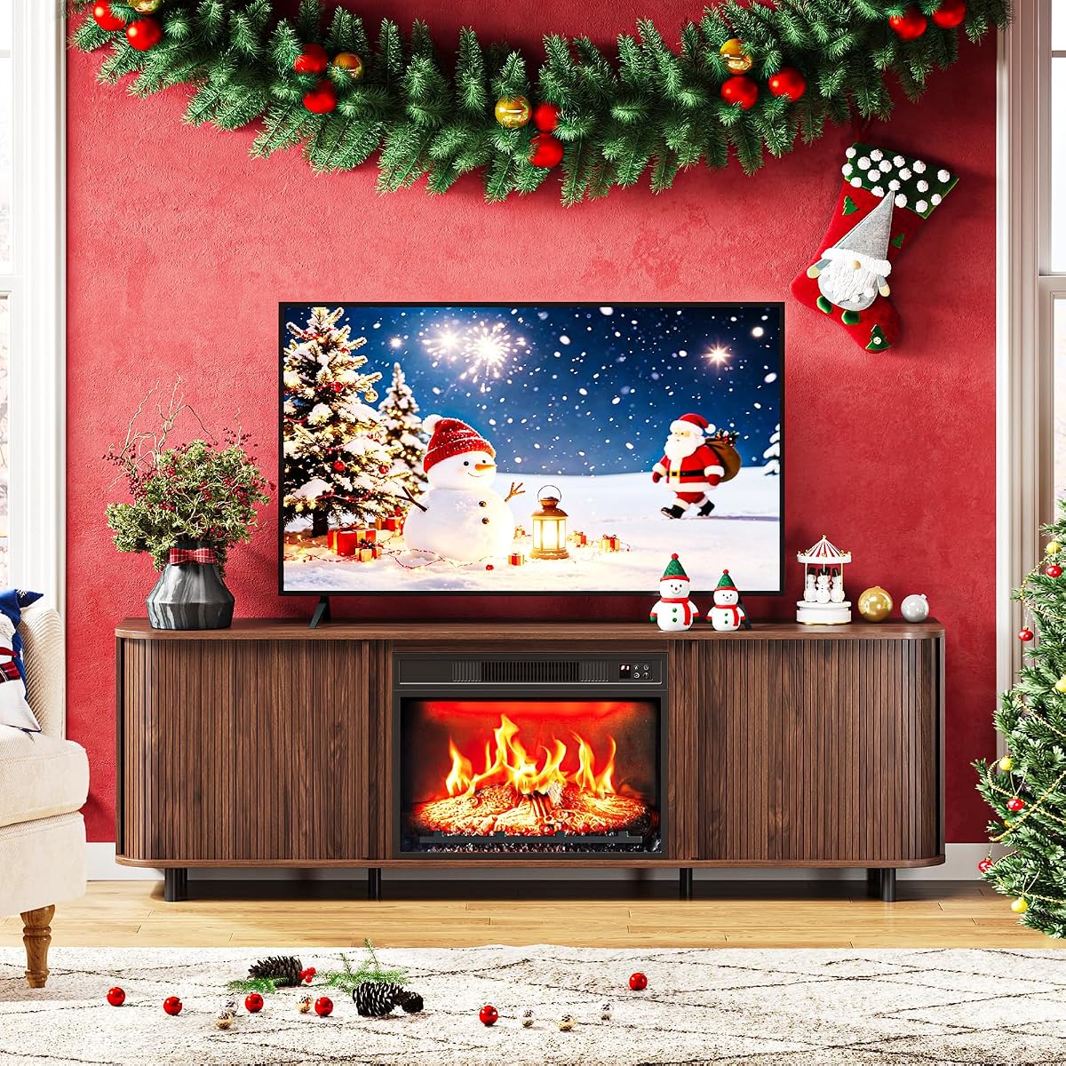 70" Fluted Fireplace TV Stand for 80" TVs