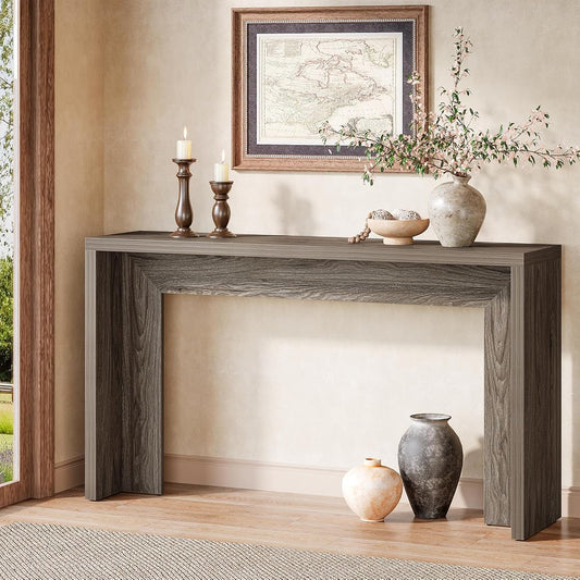Tribesigns Farmhouse Console Table, 55-Inch Wooden Sofa Table with Storage for Entryway, Foyer, Hallway, Living Room, Easy Assembly (Gray)