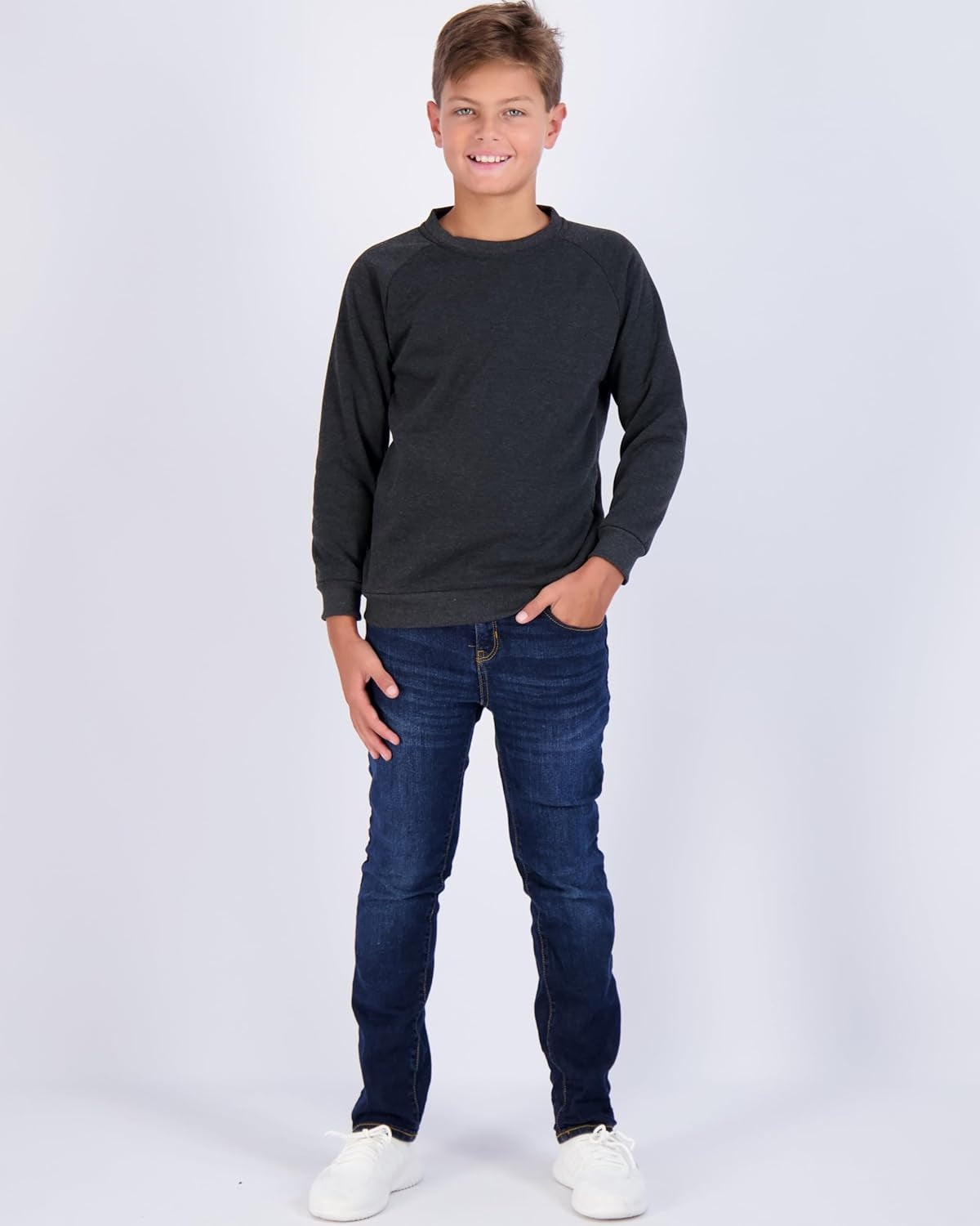 3 Pack Boys' Fleece Crew Neck Long Sleeve Sweatshirt - Soft Pullover Sweaters for Youth Kids Boys & Girls