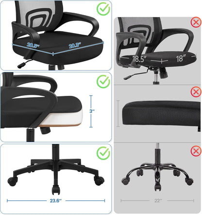 Mid-Back Mesh Office Chair Adjustable Ergonomic Computer Task Chair Swivel Rolling with Lumbar Support Armrest for Home Office Work Study, Black