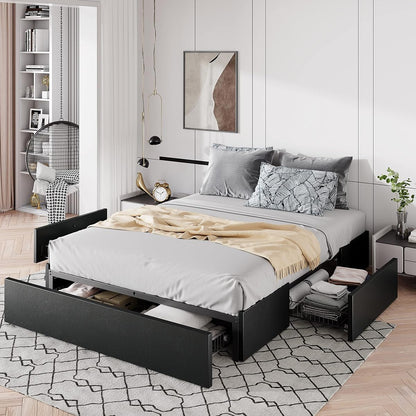 Black Platform Bed with Drawers