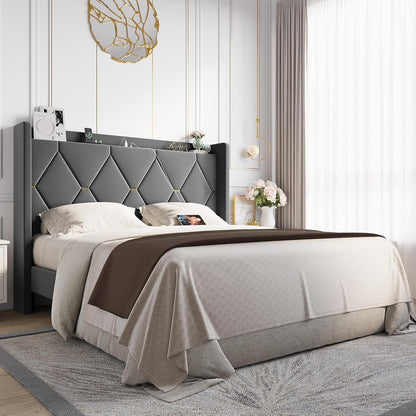 Queen Bed Frame with Storage Headboard & Charging Station
