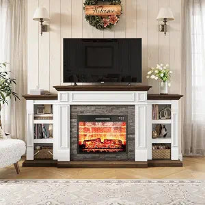 72" Electric Fireplace with Mantel, Fireplace TV Stand for TVs Up to 80 Inch, view 2