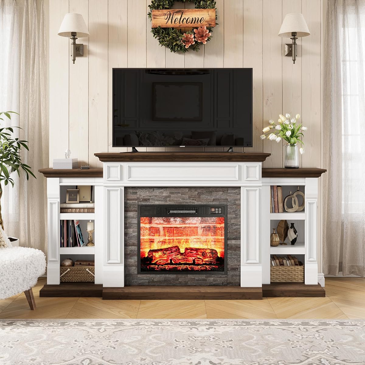 72" Electric Fireplace with Mantel, Fireplace TV Stand for TVs Up to 80 Inch