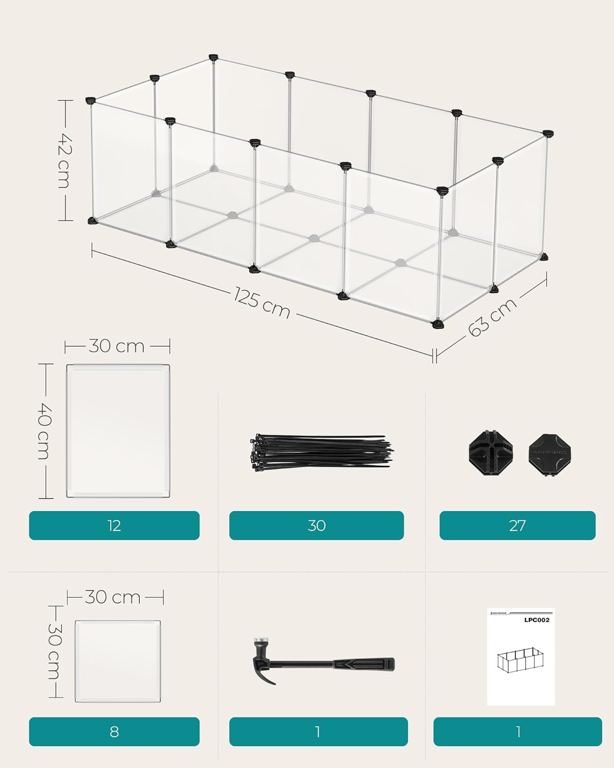 20 Panels Pet Playpen with Floor, Small Animal Playpen, Pet Fence Indoor, DIY Plastic Enclosure for Guinea Pigs, Bunny, Hamsters, Hedgehogs, 49.2 X 24.8 X 16.5 Inches, White ULPC001W01