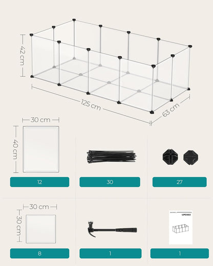 20 Panels Pet Playpen with Floor, Small Animal Playpen, Pet Fence Indoor, DIY Plastic Enclosure for Guinea Pigs, Bunny, Hamsters, Hedgehogs, 49.2 X 24.8 X 16.5 Inches, White ULPC001W01