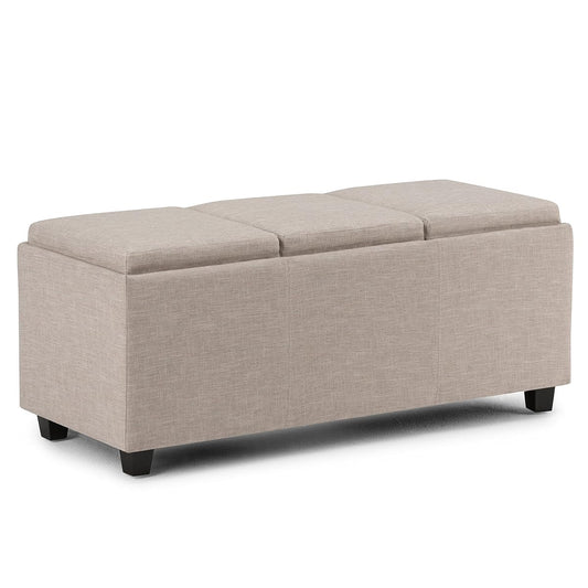 Avalon Storage Ottoman - 42 inch Wide Upholstered Linen Look Fabric Rectangular Flip-Top Ottoman in Natural, Contemporary Coffee Table Ottoman for Living Room with Hidden Storage