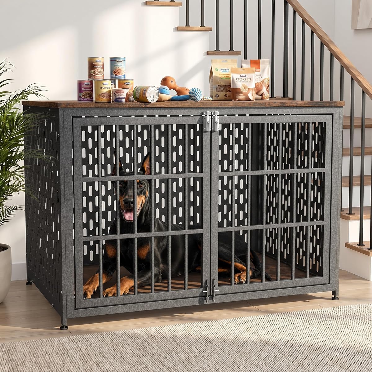 Heavy Duty Dog Crate Furniture 48 Inch, Decorative Dog Cage, Rustic Brown