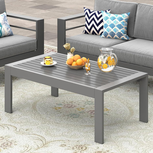 Grey all weather rectangle metal outdoor coffee table