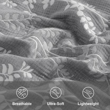 Cotton Queen Pillow Shams, 3 Layer Muslin Breathable Soft Thermal Yarn Dyed Sham Covers, 2 Pack 20X30 Oxford Pillowcases with Envelope Closure, Grey Tree