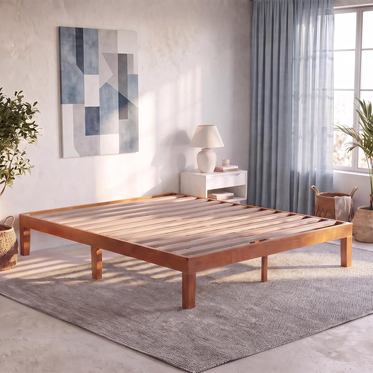 Solid Wood Platform King Size Bed Frame, 12IN, 700LBS