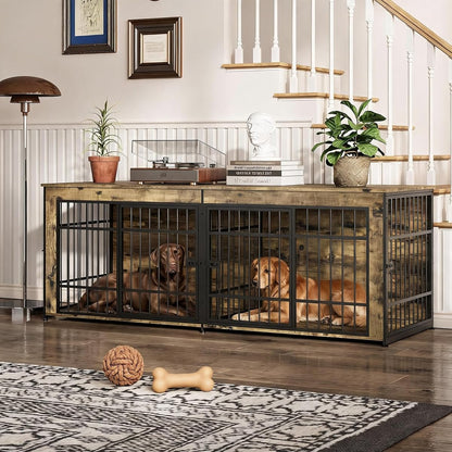78.7" Double Dog Crate Furniture with Divider, Adjustable Feet