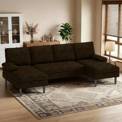 U-Shaped Sectional Couches for Living Room, 101 Inch Modern Modular Sofa with Double Chaise Lounge, Comfy Chenille Fabric 4-Seat Couch Set for Apartment, Brown