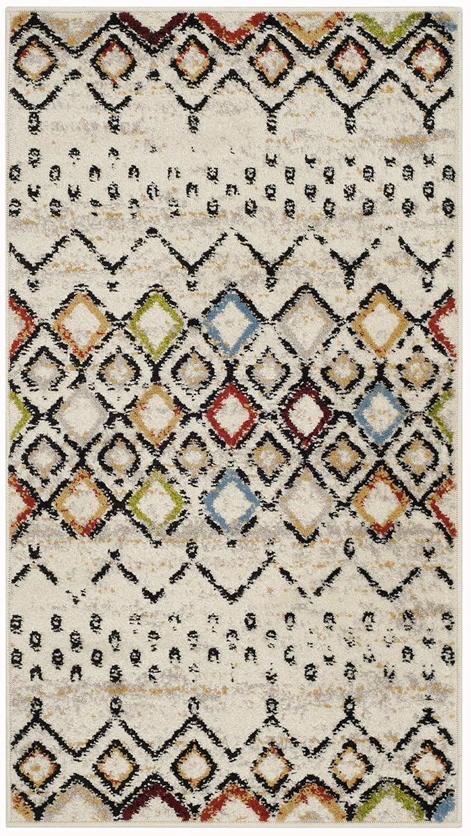 SAFAVIEH Amsterdam Collection Accent Rug - 2'3" x 4', Ivory & Multi, Moroccan Boho Design, Non-Shedding & Easy Care, Ideal for High Traffic Areas in Entryway, Living Room, Bedroom (AMS108K)