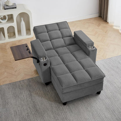 Convertible Chaise Lounge Sleeper Chair with Storage and 6-Position Reclining