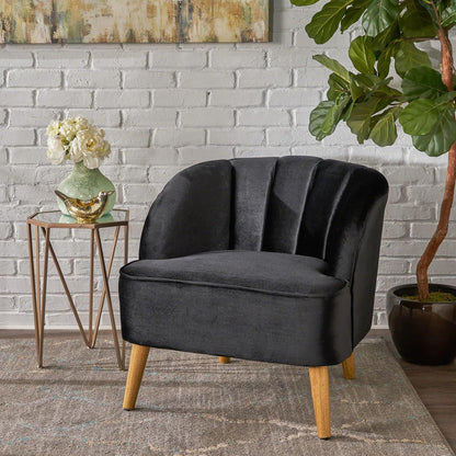 Velvet Accent Chair,Modern Lounge Living Room Chairs with A Curved Backrest and Iconic Splayed Legs,Seating Furniture for Bedroom,Black