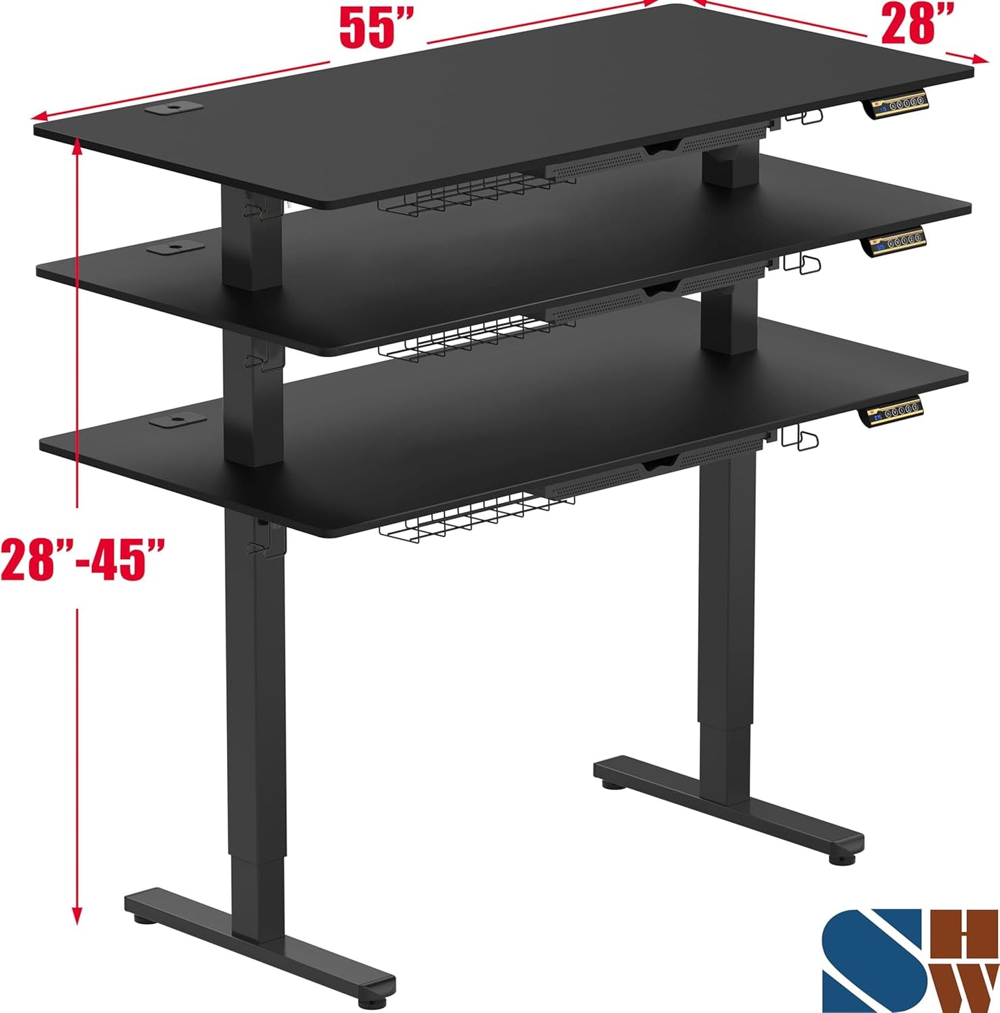 55 X 28 Inches Electric Height Adjustable Standing Desk with Drawer and Memory Preset, Black