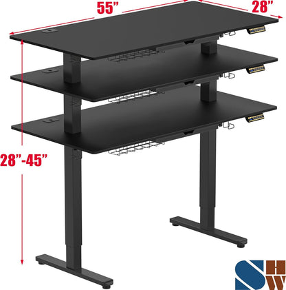55 X 28 Inches Electric Height Adjustable Standing Desk with Drawer and Memory Preset, Black