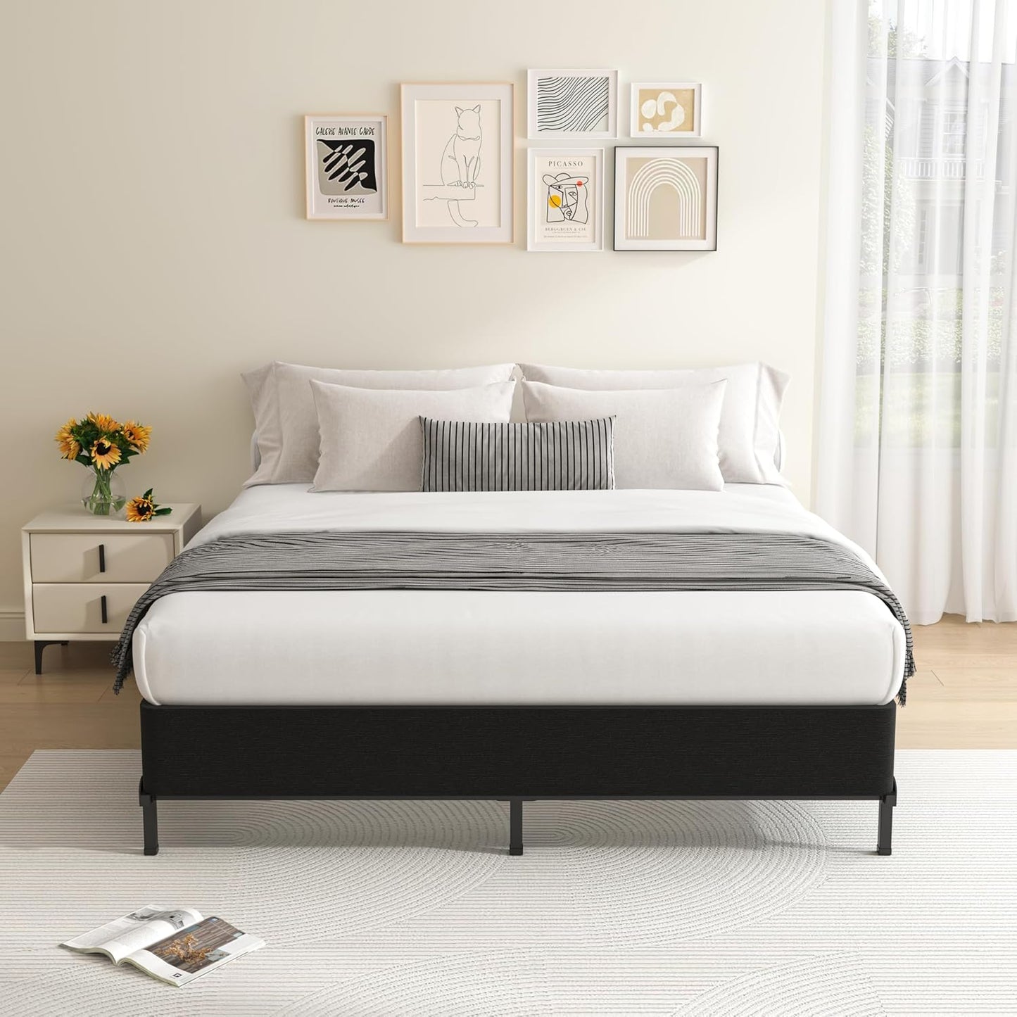 Box Springs King Size 10 Inch, High Profile King Box Spring 3500 Lbs Black Heavy Duty Metal Mattress Foundation with Easy Clean Fabric Cover, Easy Assembly