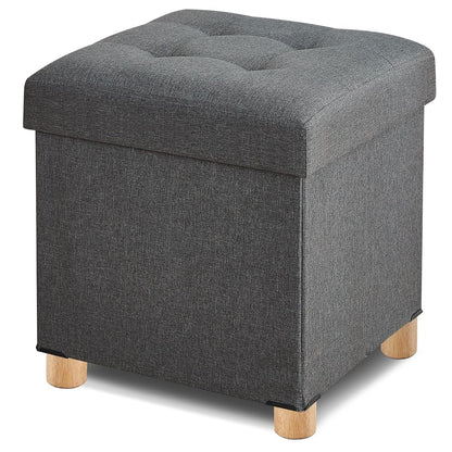 Ottoman with Storage, Square Storage Ottoman for Dorm, Linen Folding Ottoman Foot Stool with Legs for Living Room and Bedroom, 17.7"x17.7"x20" - Gray