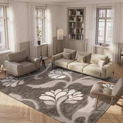 SAFAVIEH Florida Shag Collection Area Rug - 5'3" x 7'6", Smoke & Beige, Floral Design, Non-Shedding & Easy Care, 1.2-inch Thick Ideal for High Traffic Areas in Living Room, Bedroom (SG459-7913)