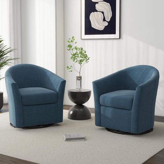 Swivel Accent Chair Armchair, Modern Round Single Sofa Seating Comfy Reading Barrel Chairs for Living Room Bedroom (Blue, Set of 2)