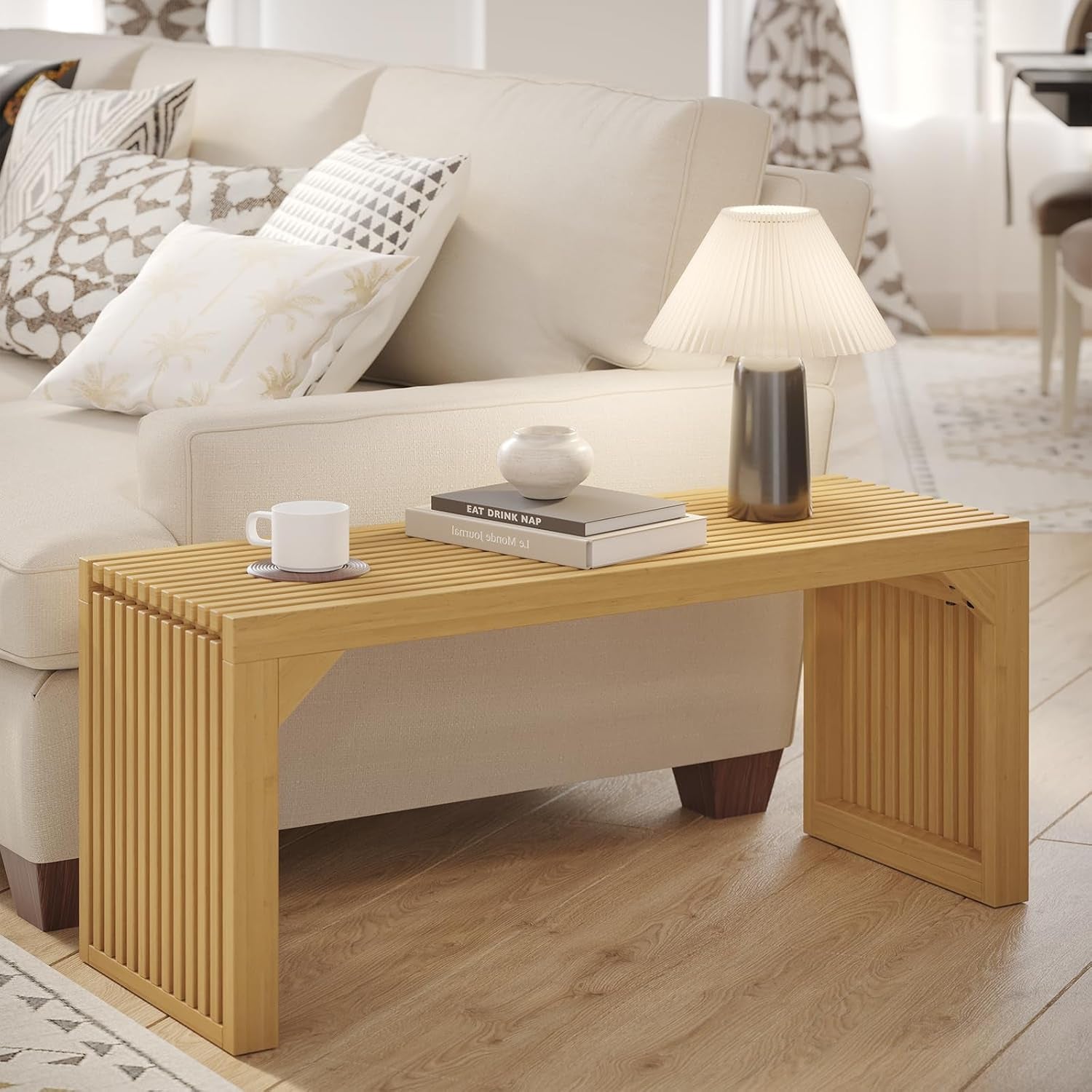 35" Dining Bench, Indoor Wood Bench for Entryway,Living Room,Kitchen and Bedroom (Nature, Long Bench)