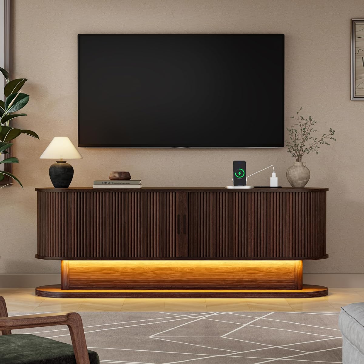 60" Fluted TV Stand with Power Outlet for TVs up to 65"