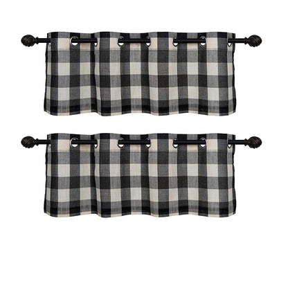 Creativesfun 2 Pcs Checks Line Up Set Farmhouse Faux Linen Look Buffalo Plaid Grommet WindowValance (Black & Cream, Valance 丨W53 X L18-INCH 2PCS)