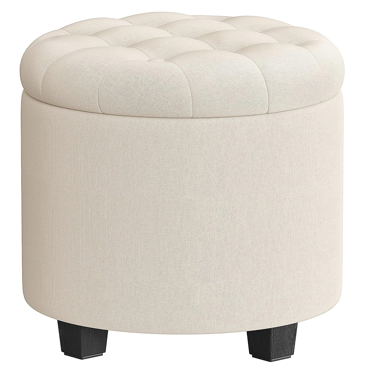 SONGMICS Round Ottoman, Ottoman with Storage, 17.7 x 17.7 x 17.5 Inches, Foot Rest with Legs, Linen-Look Fabric, Load up to 330 lb, for Living Room, Bedroom, Light Beige ULOM011W01