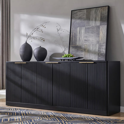 67" Fluted Black Buffet Cabinet with 6 Doors Storage