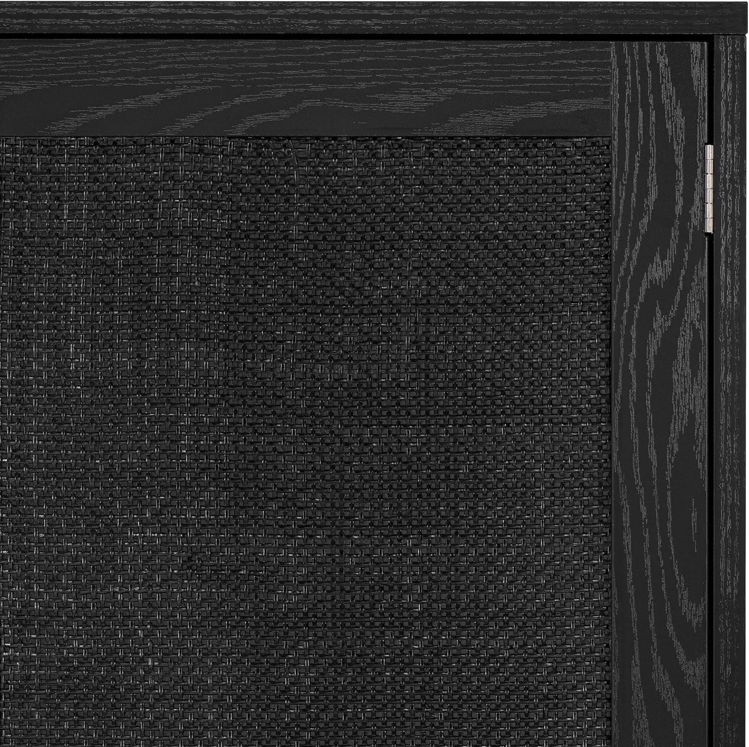 Sideboard Buffet Kitchen Storage Cabinet with Black Painted Rattan Decorated Doors, Dining Room, Hallway, Cupboard Console Table, Liquor/Accent Cabinet, 31.5X 15.8X 34.6 Inches, Black