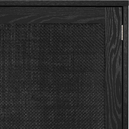 Sideboard Buffet Kitchen Storage Cabinet with Black Painted Rattan Decorated Doors, Dining Room, Hallway, Cupboard Console Table, Liquor/Accent Cabinet, 31.5X 15.8X 34.6 Inches, Black