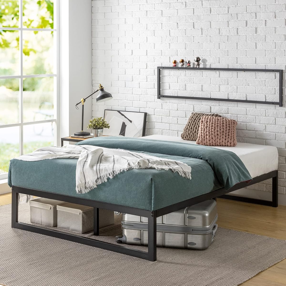 Abel Metal Platform Bed Frame / Mattress Foundation with Steel Slat Support /