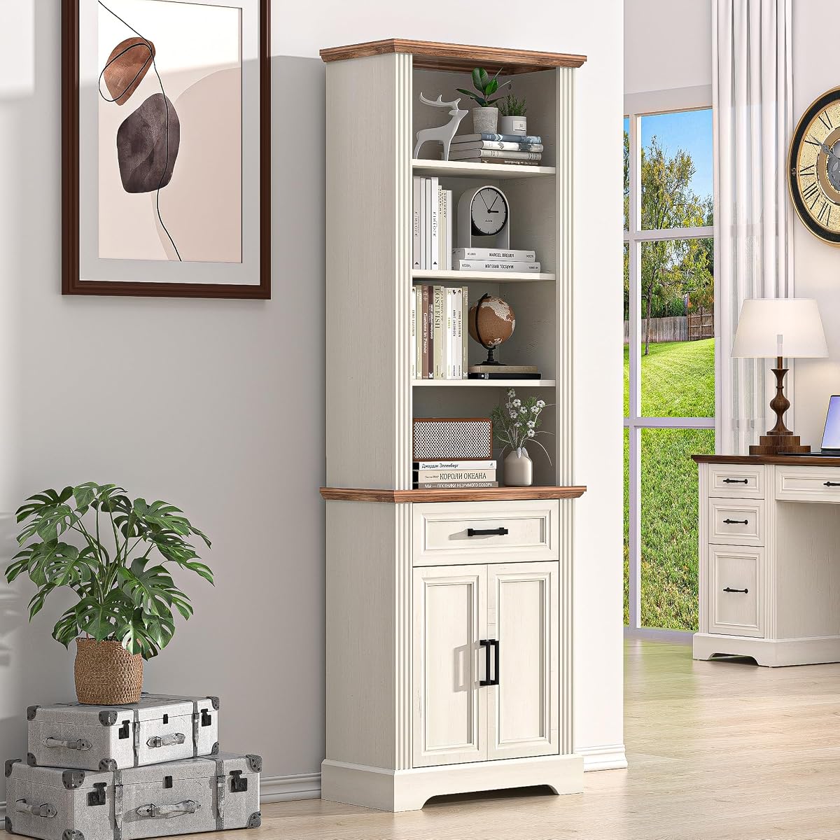 72" Tall 6-Tier Bookshelf, Farmhouse Bookcase with Ample Storage